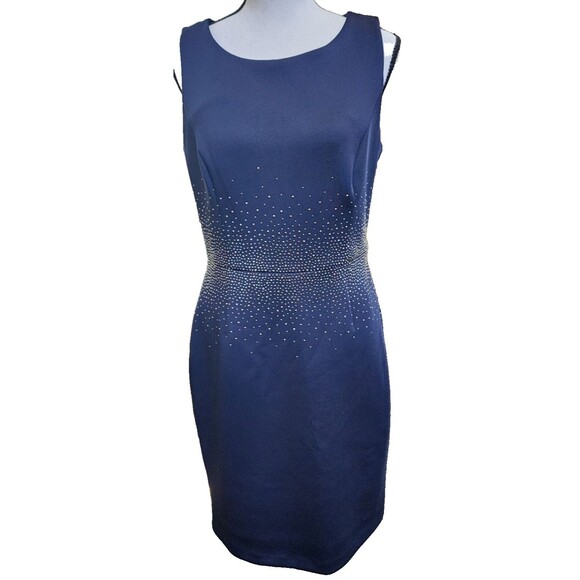 Calvin Klein Blue Sparkling Studded Night Sky Dress Size 8 Curve Enhancer - Picture 1 of 9